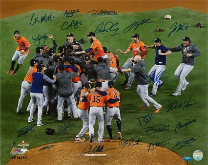 2017 World Series Champions Houston Astros Team Signed 16x20 Celebration Photo With 20 Signatures -LE 36/50 (Tristar)